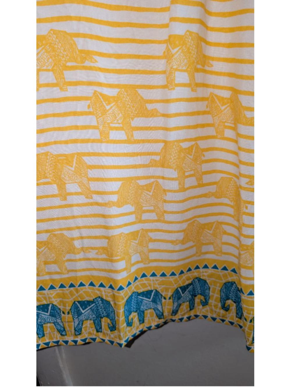 Global Desi Yellow & White Striped Elephant Print Dress M, women's - Picture 2 of 6